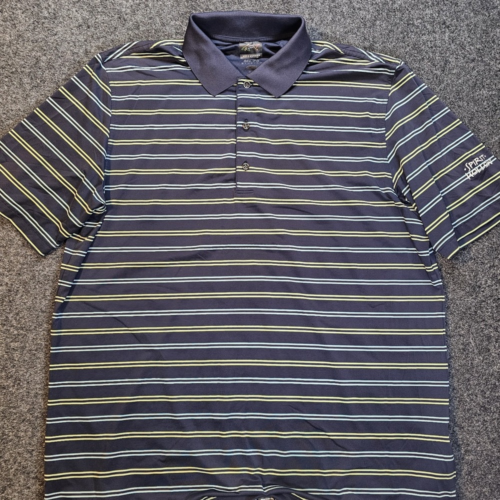 Greg Norman Play Dry Men's XL Navy Striped Golf Polo Shirt Moisture Wicking